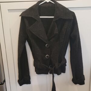 Gray Wool Belted Jacket for Women